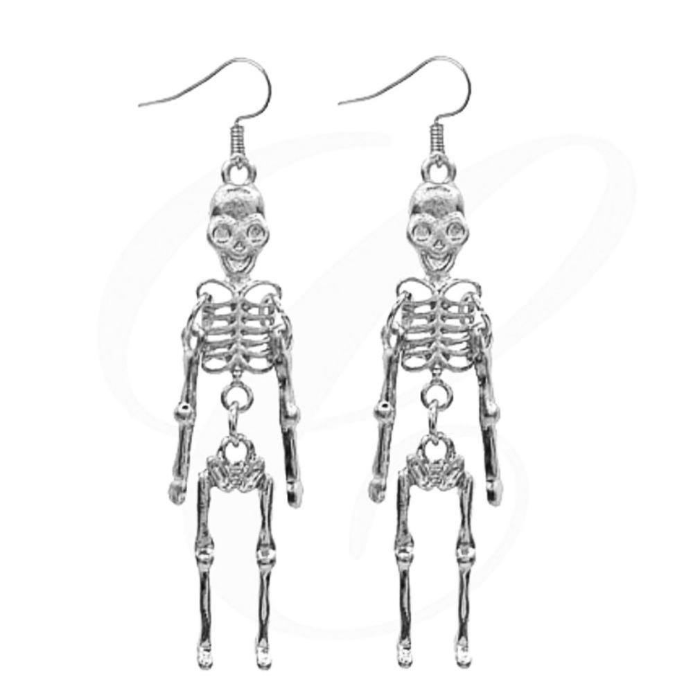 🎃 Silver Skeleton Halloween Earrings NEW